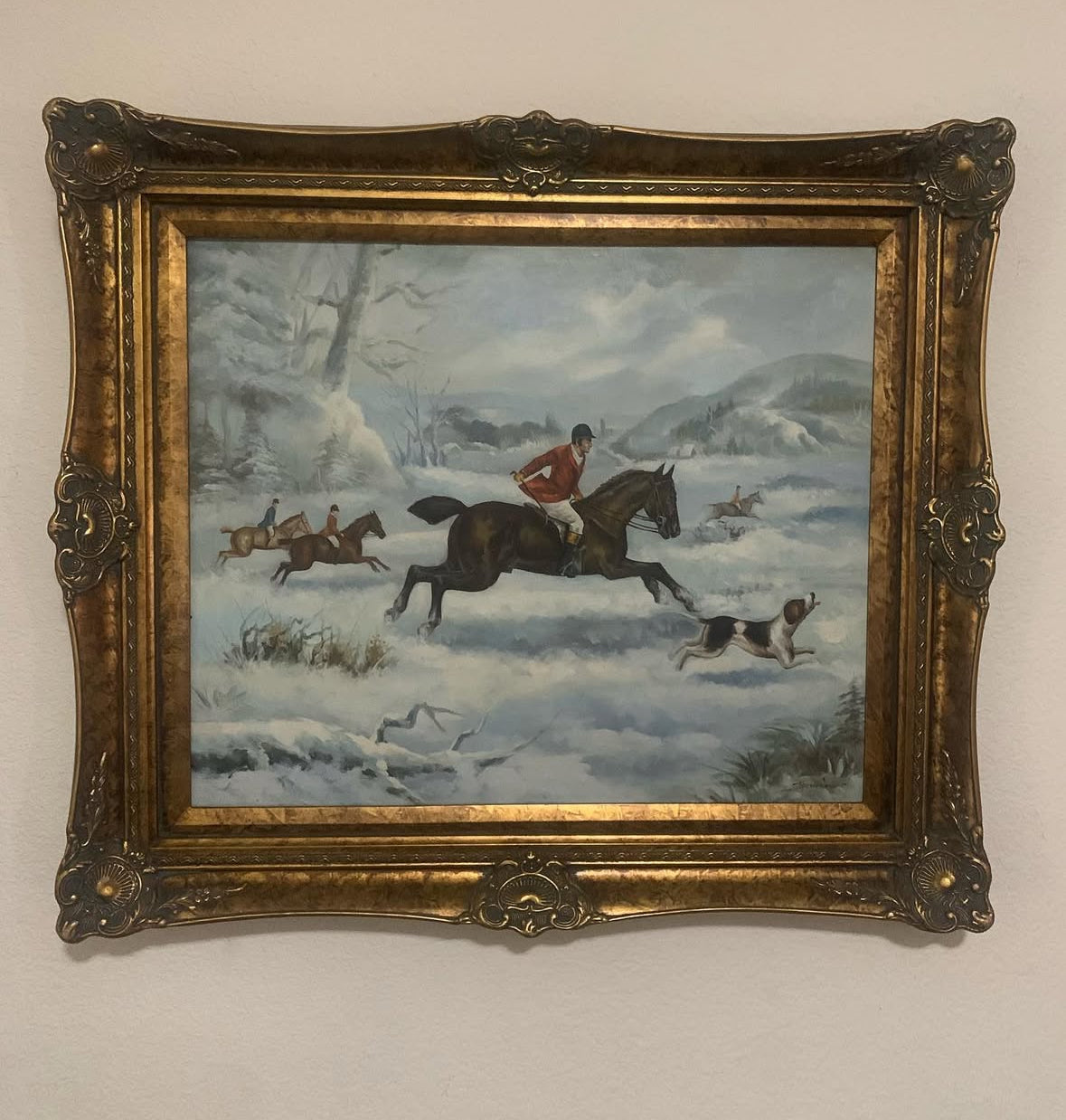 Equestrian Winter Scene Oil Painting