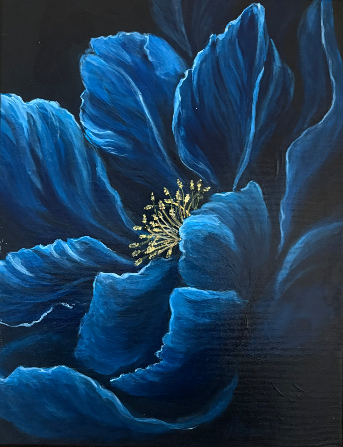 Singing the Blues, Peony Acrylic Painting