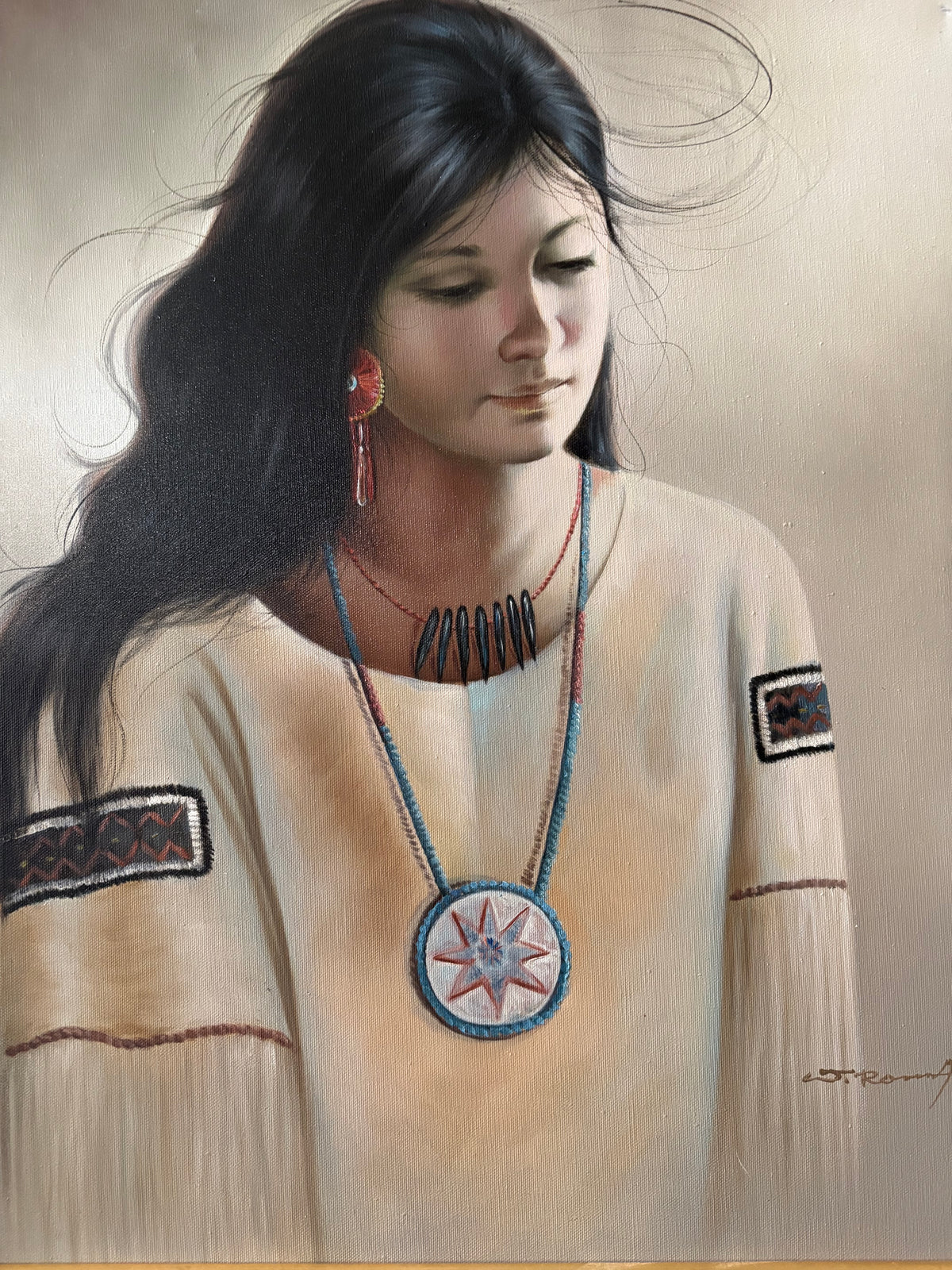 Oil Portrait of a Native American Girl