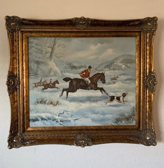 Equestrian Winter Scene Oil Painting